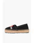 Moschino LOVE Suede Split Leather Platform Espadrilles with Strass Lo