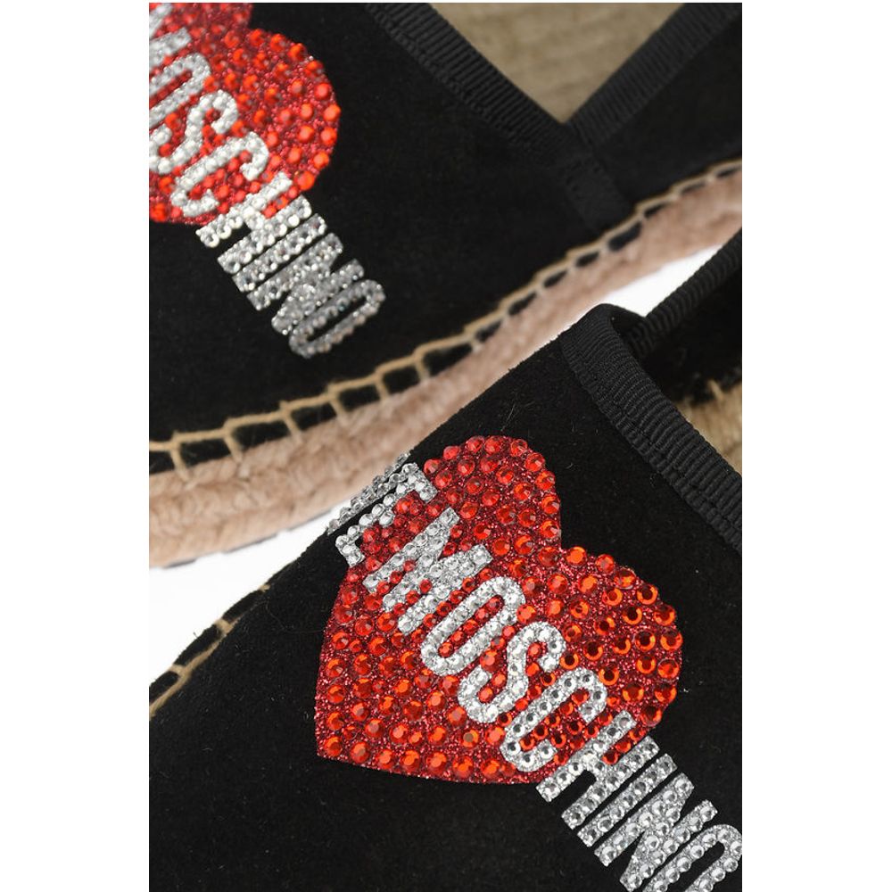 Moschino LOVE Suede Split Leather Platform Espadrilles with Strass Lo