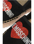 Moschino LOVE Suede Split Leather Platform Espadrilles with Strass Lo