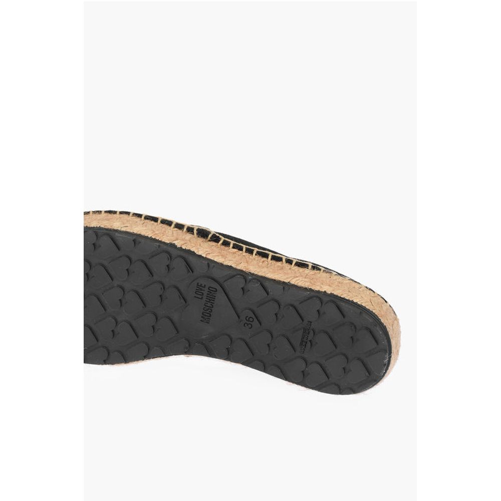 Moschino LOVE Suede Split Leather Platform Espadrilles with Strass Lo