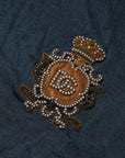 Dolce & Gabbana Dark Blue Silk Logo Patch Crew Neck T-shirt