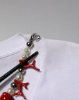 Dolce & Gabbana White Embellished Cotton Crew Neck T-shirt