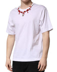 Dolce & Gabbana White Embellished Cotton Crew Neck T-shirt