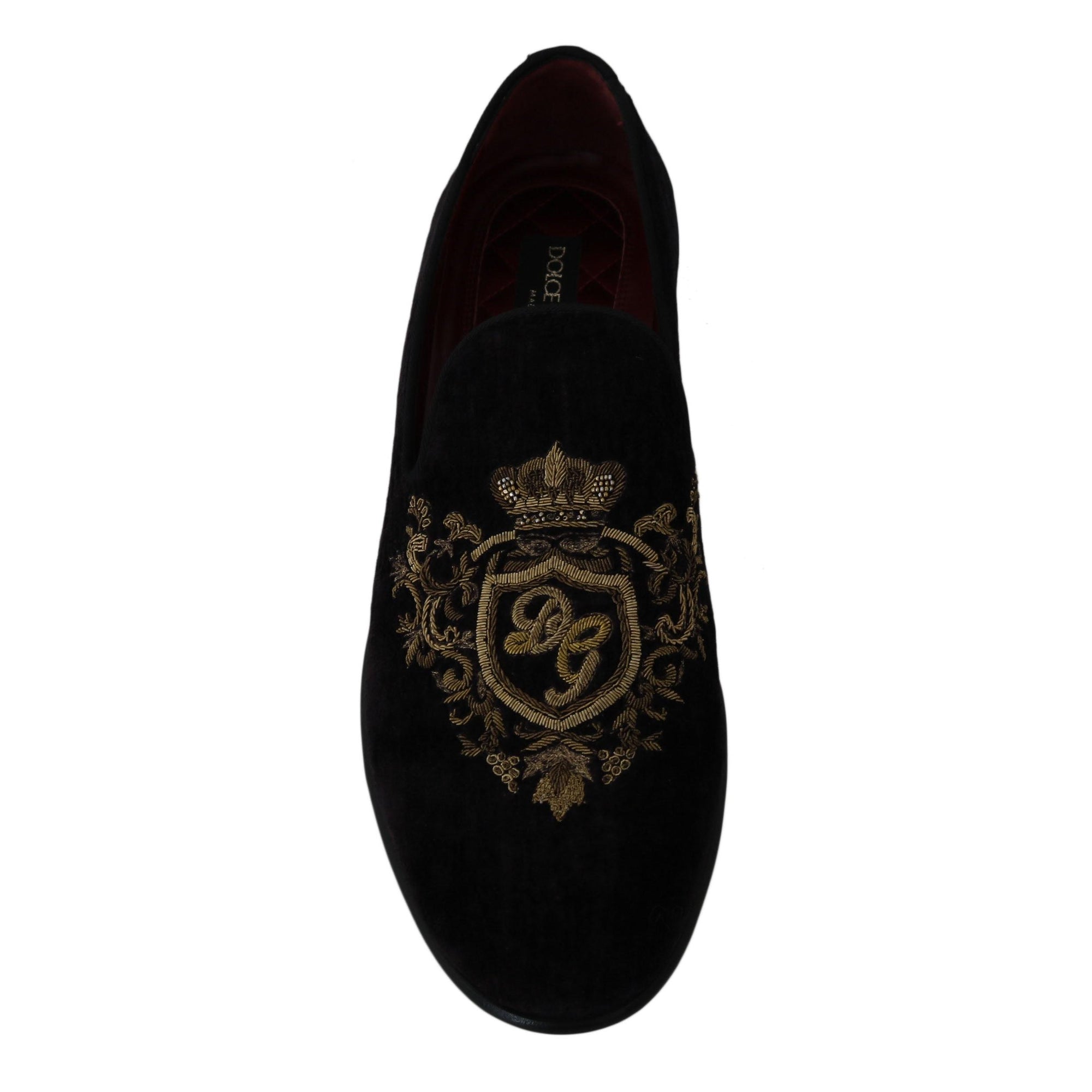 Dolce & Gabbana Elegant Black Loafers with Gold Crown Embroidery