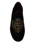 Dolce & Gabbana Elegant Black Loafers with Gold Crown Embroidery