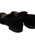 Dolce & Gabbana Elegant Black Loafers with Gold Crown Embroidery