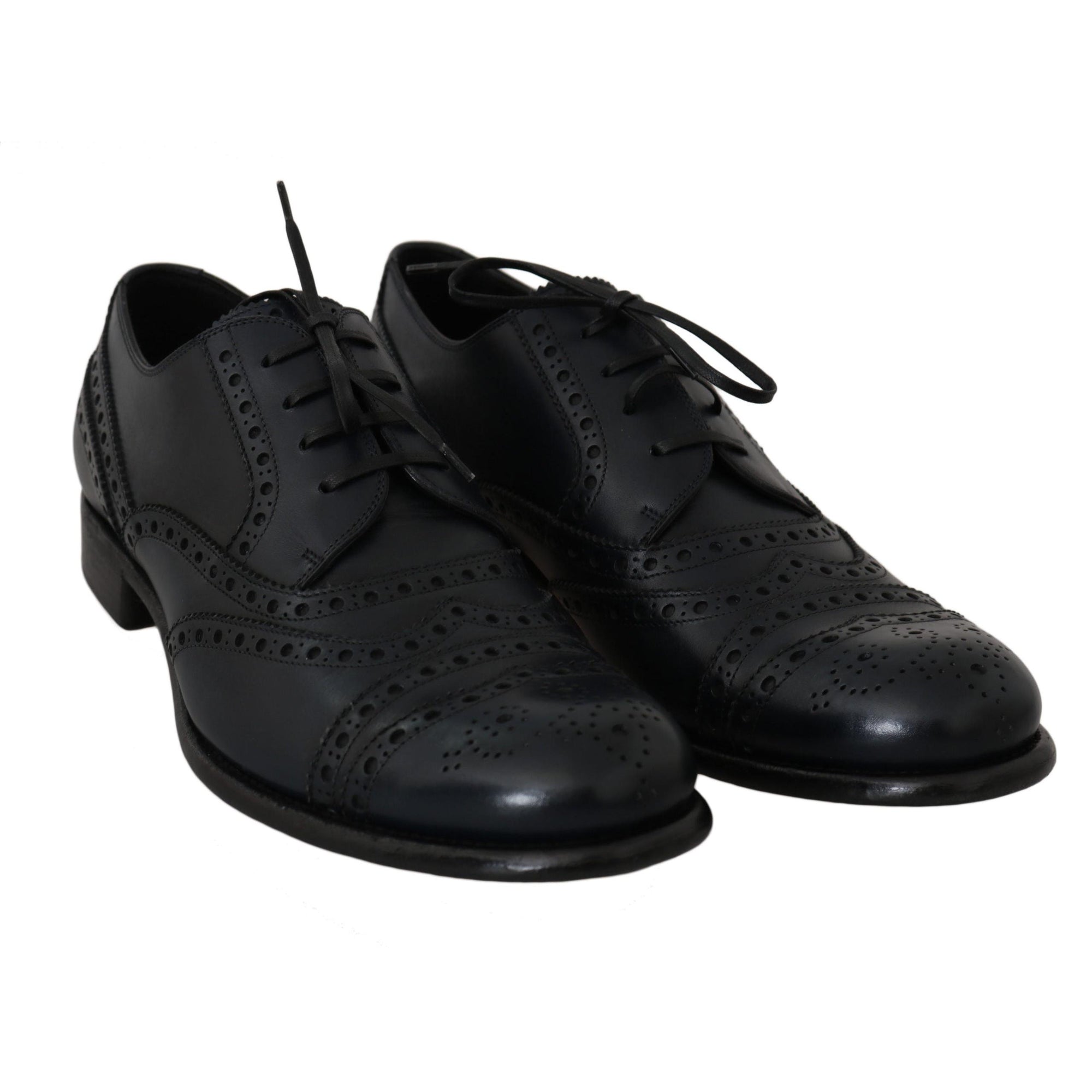 Dolce & Gabbana Elegant Blue Leather Wingtip Derby Shoes