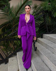 Women's Designer Wedding Pantsuit - Slim Fit Blazer with Waistband and Flare Pants Set