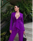 Women's Designer Wedding Pantsuit - Slim Fit Blazer with Waistband and Flare Pants Set