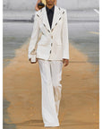 Women's Metal Decoration Blazer and Flare Pants Suit