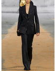 Women's Metal Decoration Blazer and Flare Pants Suit