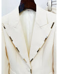 Women's Metal Decoration Blazer and Flare Pants Suit