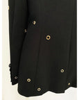 Designer Fashion Women's White Pantsuit - Hollow Rivet Eyelet Blazer and Flare Pants Set