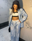 Asiye Faded Denim Suit – Blazer & Pants with Lace Bralette