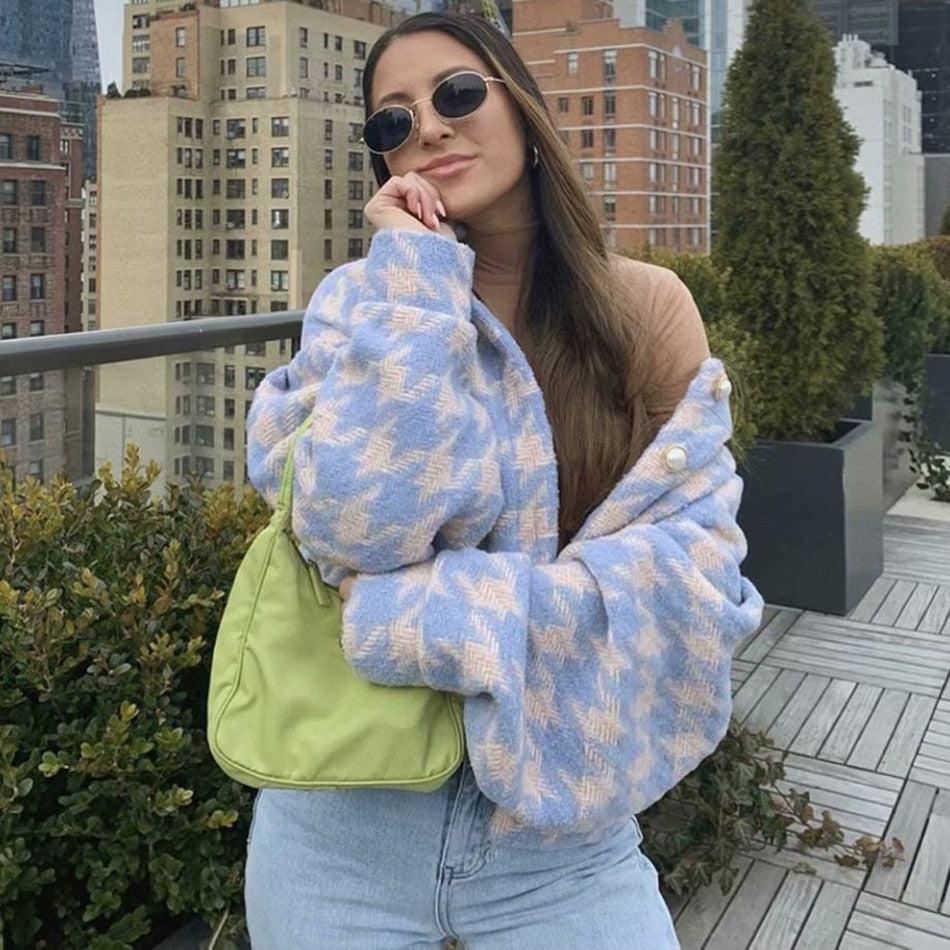 Wool Two-Piece Set with Streetwear Inspired Jacket and Skirt