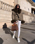 Manteau fourrure Vert à Capuche Taille courte