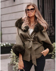 Manteau fourrure Vert à Capuche Taille courte