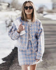 Wool Two-Piece Set with Streetwear Inspired Jacket and Skirt