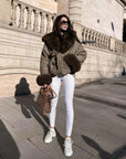 Manteau fourrure Vert à Capuche Taille courte