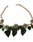 Dolce & Gabbana Elegant Crystal Charms Leaves Pendant Necklace