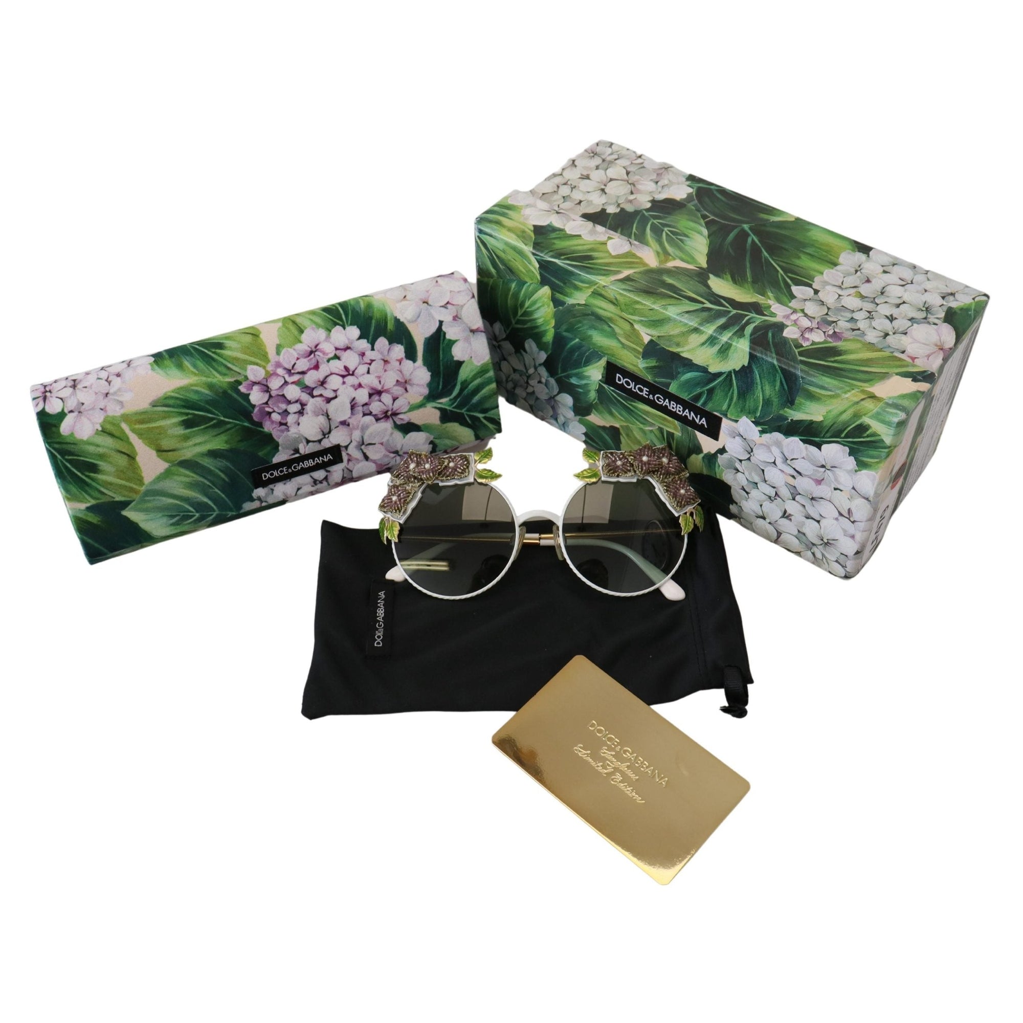 Dolce & Gabbana Elegant Floral Embellished Gold Sunglasses