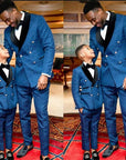 Blue Jacquard Father And Son Men Suits Set Wedding Tuxedos 2 Pieces Blazer+Pant Party Groom Suits Custom Made Costumes Hommes