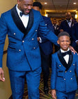 Blue Jacquard Father And Son Men Suits Set Wedding Tuxedos 2 Pieces Blazer+Pant Party Groom Suits Custom Made Costumes Hommes