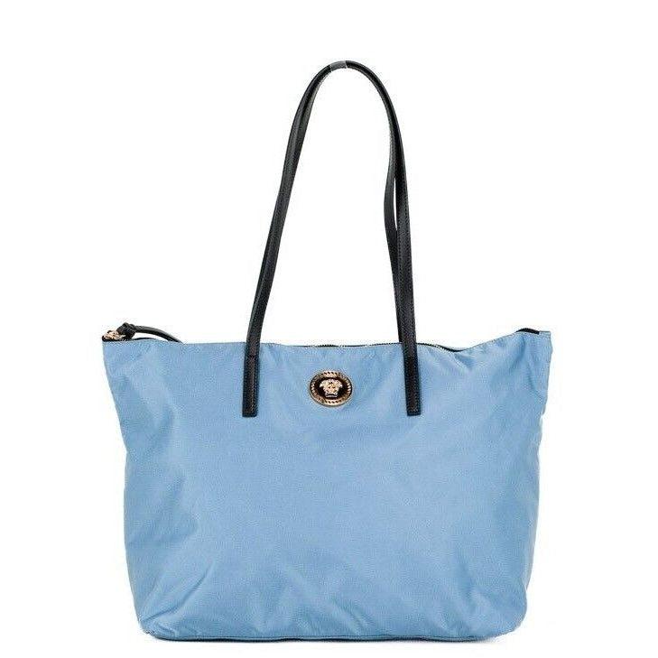 Versace Portuna Medusa Medium Cornflower Blue Nylon Leather Tote Bag P Paris Deluxe