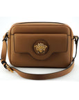 Versace Elegant Brown Leather Camera Case Shoulder Bag