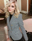 Blazer Quadrillé Gris Style Work Boutons Lion - Paris Deluxe