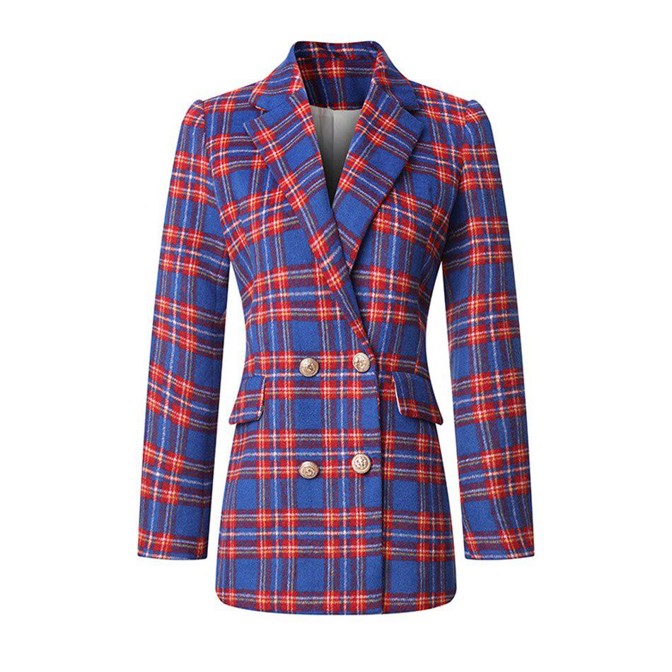 Blazer robe à carreaux / Revers crissé et Double boutonnage Doré - Paris Deluxe