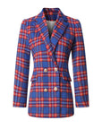Blazer robe à carreaux / Revers crissé et Double boutonnage Doré - Paris Deluxe