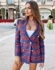 Blazer robe à carreaux / Revers crissé et Double boutonnage Doré - Paris Deluxe