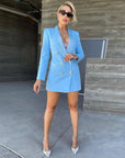 Blazer Robe Bleu Satin Double Boutonnage - Paris Deluxe