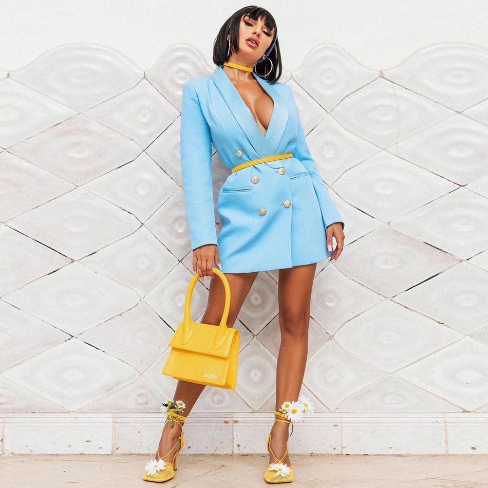 Blazer Robe Bleu Satin Double Boutonnage - Paris Deluxe