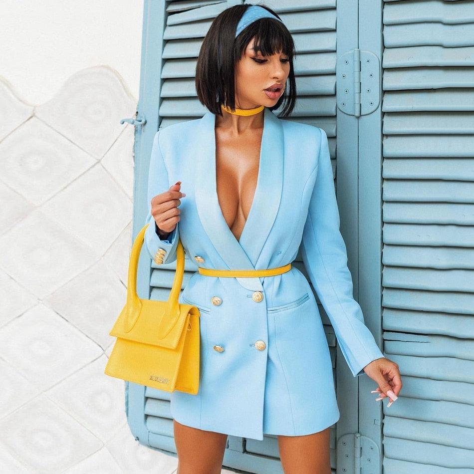 Blazer Robe Bleu Satin Double Boutonnage - Paris Deluxe