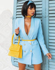 Blazer Robe Bleu Satin Double Boutonnage - Paris Deluxe