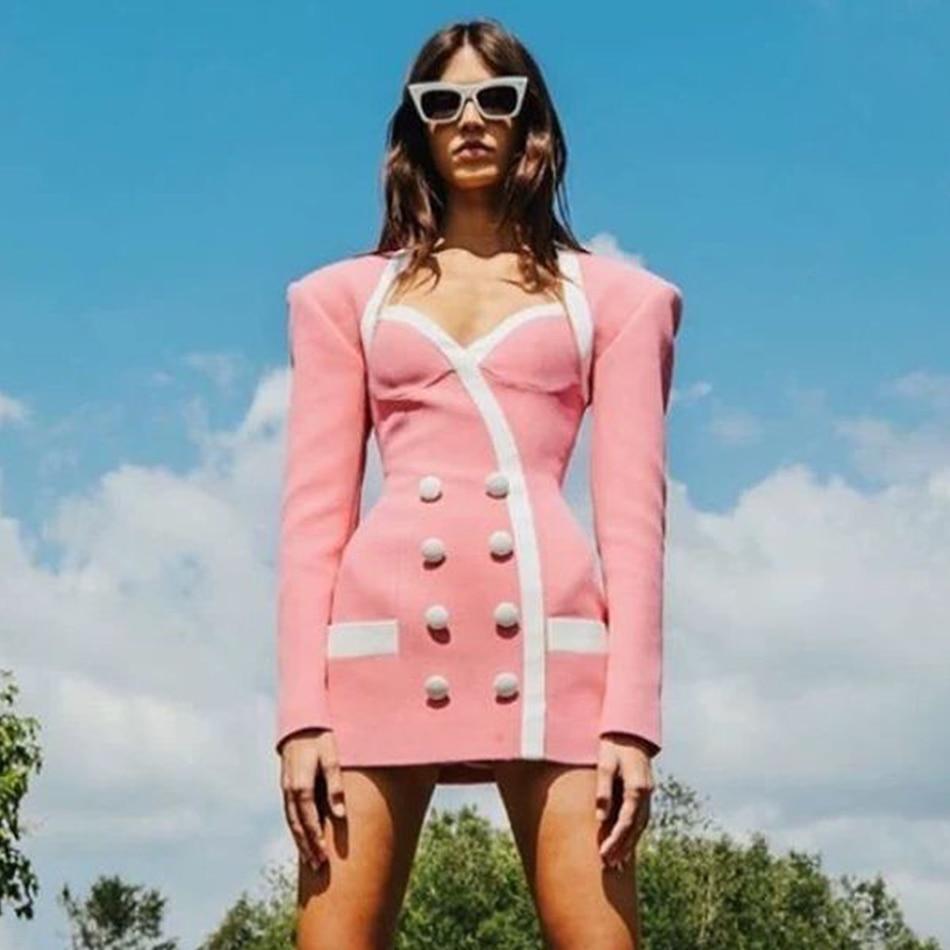 Blazer Robe Rose Double Boutonnage Forme Bustier - Paris Deluxe