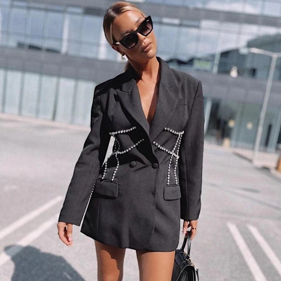 Blazer Robe Slim Double Boutonnage Col V Plongeant - Paris Deluxe