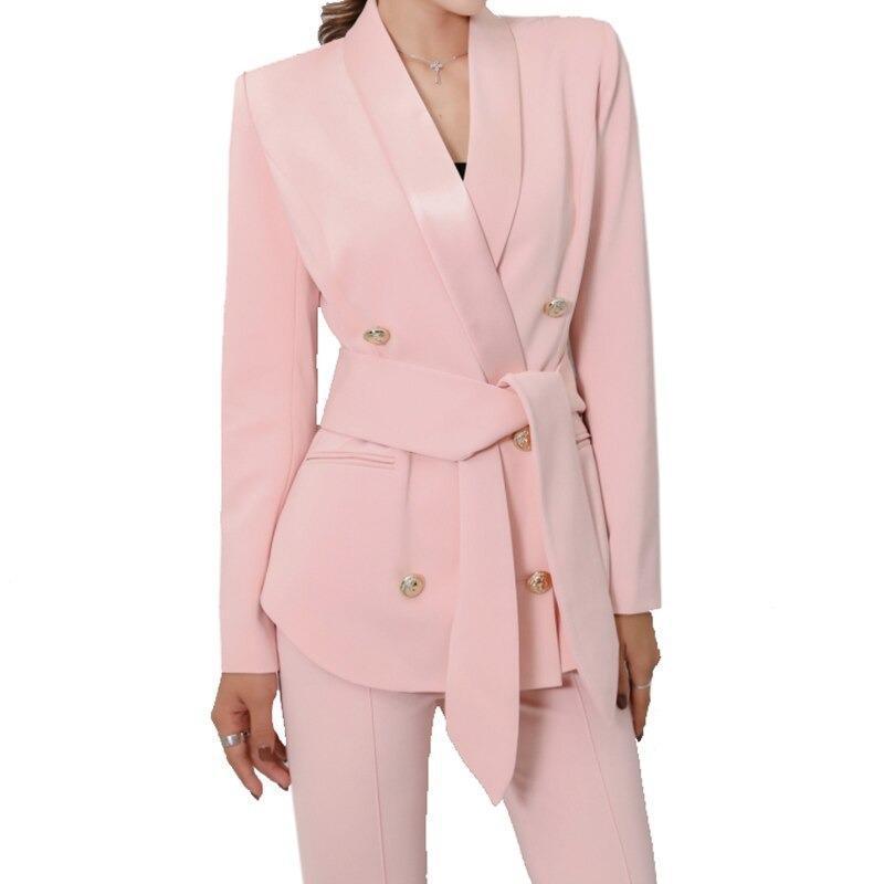 Blazer Rose avec Ceinture Col en Châle - Paris Deluxe