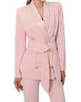 Blazer Rose avec Ceinture Col en Châle - Paris Deluxe