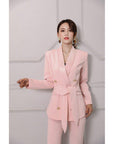 Blazer Rose avec Ceinture Col en Châle - Paris Deluxe