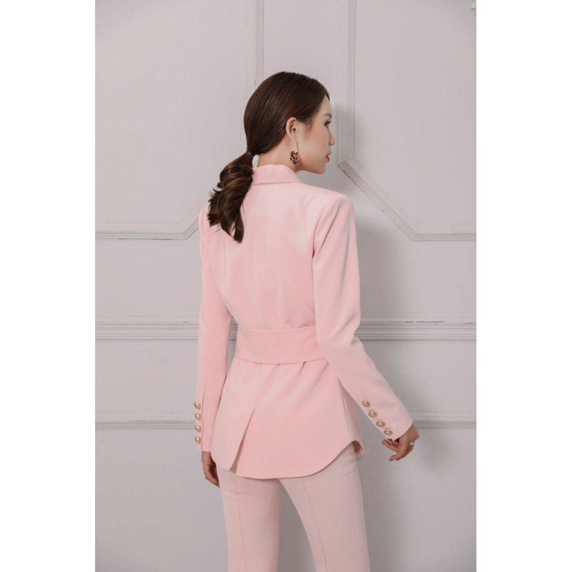 Blazer Rose avec Ceinture Col en Châle - Paris Deluxe