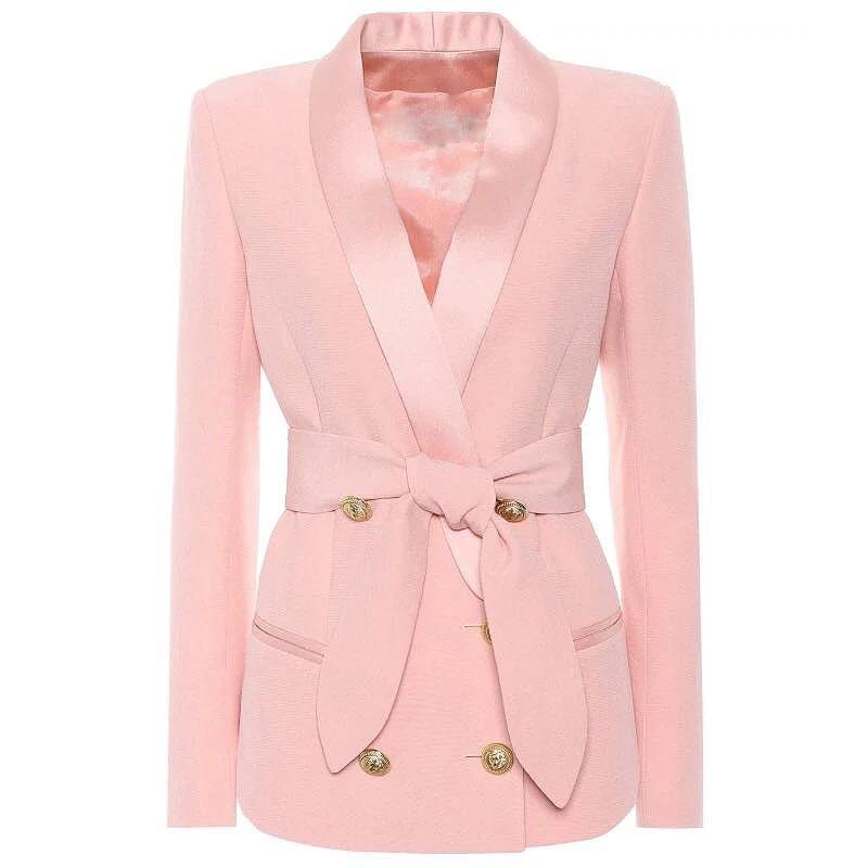 Blazer Rose avec Ceinture Col en Châle - Paris Deluxe