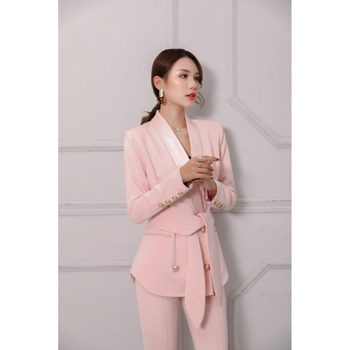 Blazer Rose avec Ceinture Col en Châle - Paris Deluxe