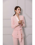 Blazer Rose avec Ceinture Col en Châle - Paris Deluxe