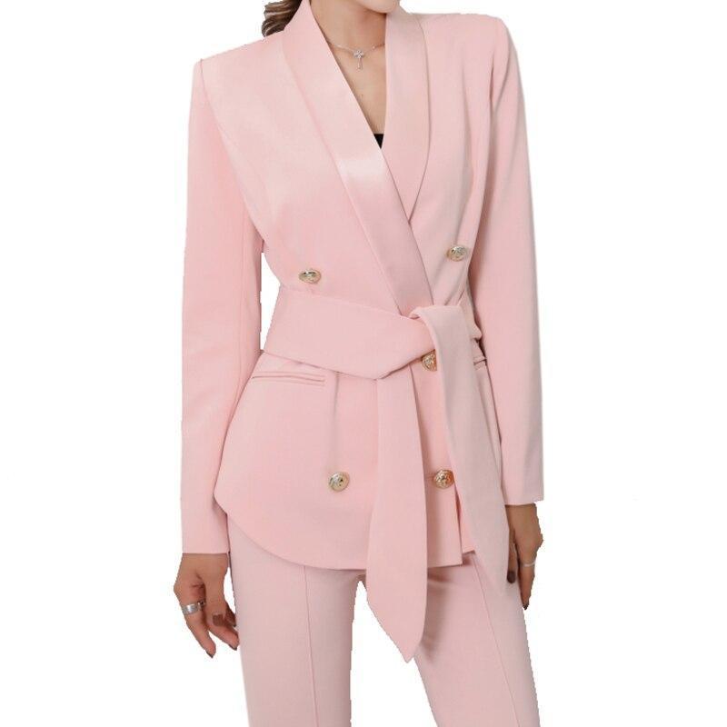 Blazer Rose avec Ceinture Col en Châle - Paris Deluxe
