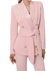 Blazer Rose avec Ceinture Col en Châle - Paris Deluxe