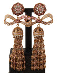 Dolce & Gabbana Gold Dangling Crystals Long Clip-On Jewelry Earrings - Paris Deluxe