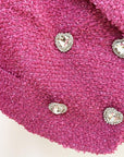 Ensemble deux pièces en Tweed Rose Veste Double boutonnage courte et Mini jupe plissée taille haute - Paris Deluxe